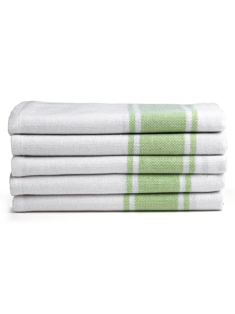 Arrabi Green Stripes Handwoven Cotton Hand Towel (Set of 5) | ARHT-1014-x5 - Image 3