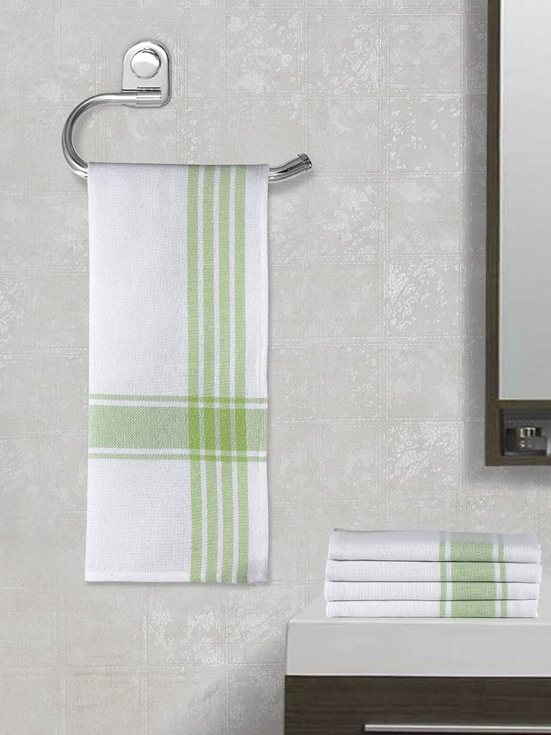 Arrabi Green Stripes Handwoven Cotton Hand Towel (Set of 5) | ARHT-1014-x5 - Image 1
