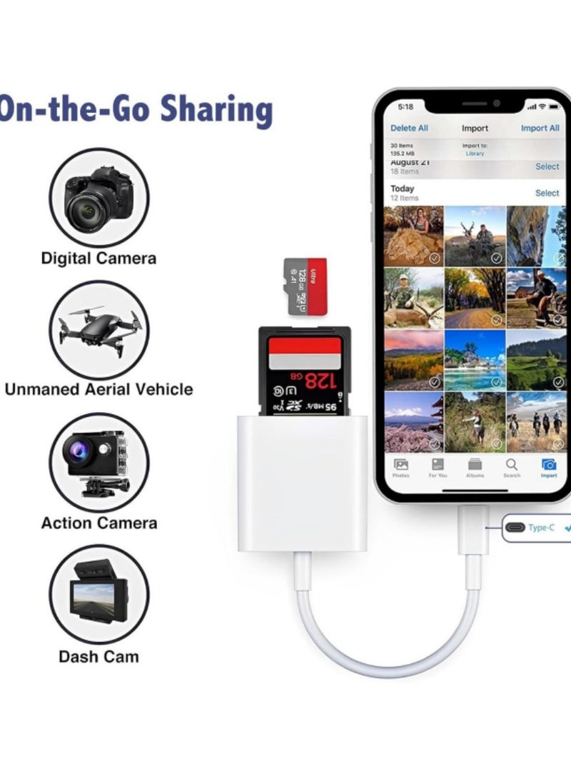 USB C SD card reader, camera card viewer reader SD card reader adapter for iPhone 15/Pro Max/Pro/Plus, iPad Pro, MacBook Pro/Air, Galaxy S8 to S23 - Image 3