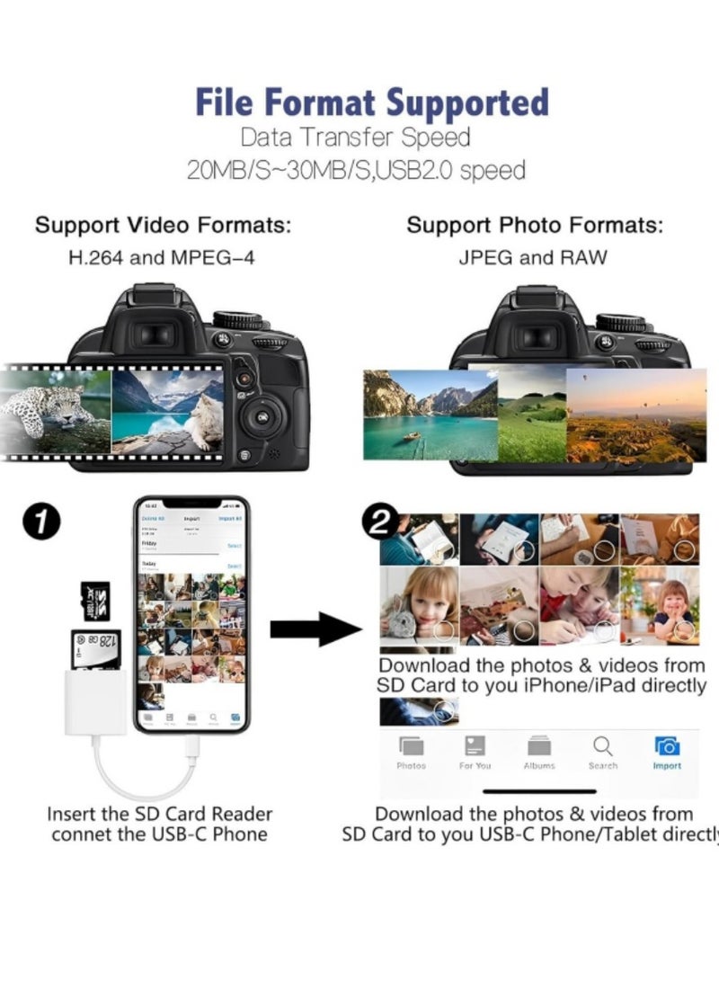 USB C SD card reader, camera card viewer reader SD card reader adapter for iPhone 15/Pro Max/Pro/Plus, iPad Pro, MacBook Pro/Air, Galaxy S8 to S23 - Image 4