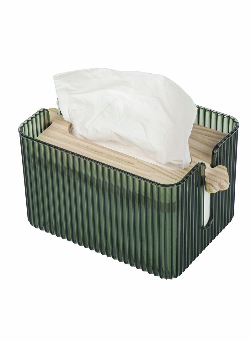 SYOSI Tissue Box, Plastic Tissue Box Holder Cover with Wooden Lid, Small Size Modern Facial Paper Holder for Bathroom, Rectangular Tissue Box Dispenser for Home Office Decoration - Green - Image 1