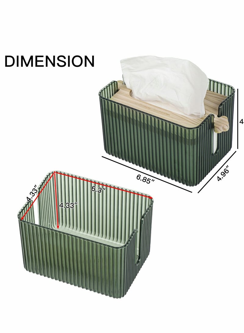 SYOSI Tissue Box, Plastic Tissue Box Holder Cover with Wooden Lid, Small Size Modern Facial Paper Holder for Bathroom, Rectangular Tissue Box Dispenser for Home Office Decoration - Green - Image 2