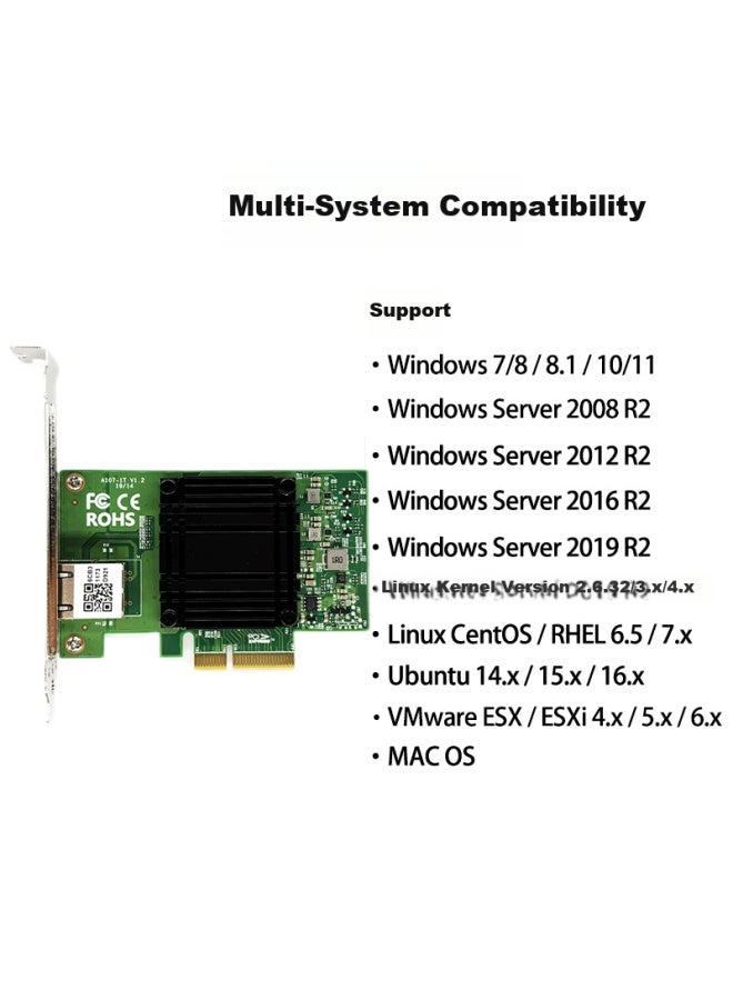 Percko Pci-e X4 Gigabit Single-port Server Network Card Aqc107, Gigabit Ethernet Card, 10g/5g/2.5g, Compatible With Internet Cafes And E-sports Gaming, Wol Function, Compatible With X520-da1 X520t1 - Image 3