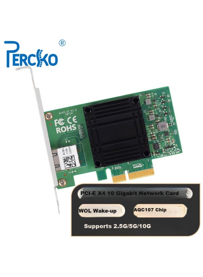 Percko Pci-e X4 Gigabit Single-port Server Network Card Aqc107, Gigabit Ethernet Card, 10g/5g/2.5g, Compatible With Internet Cafes And E-sports Gaming, Wol Function, Compatible With X520-da1 X520t1 - Image 1