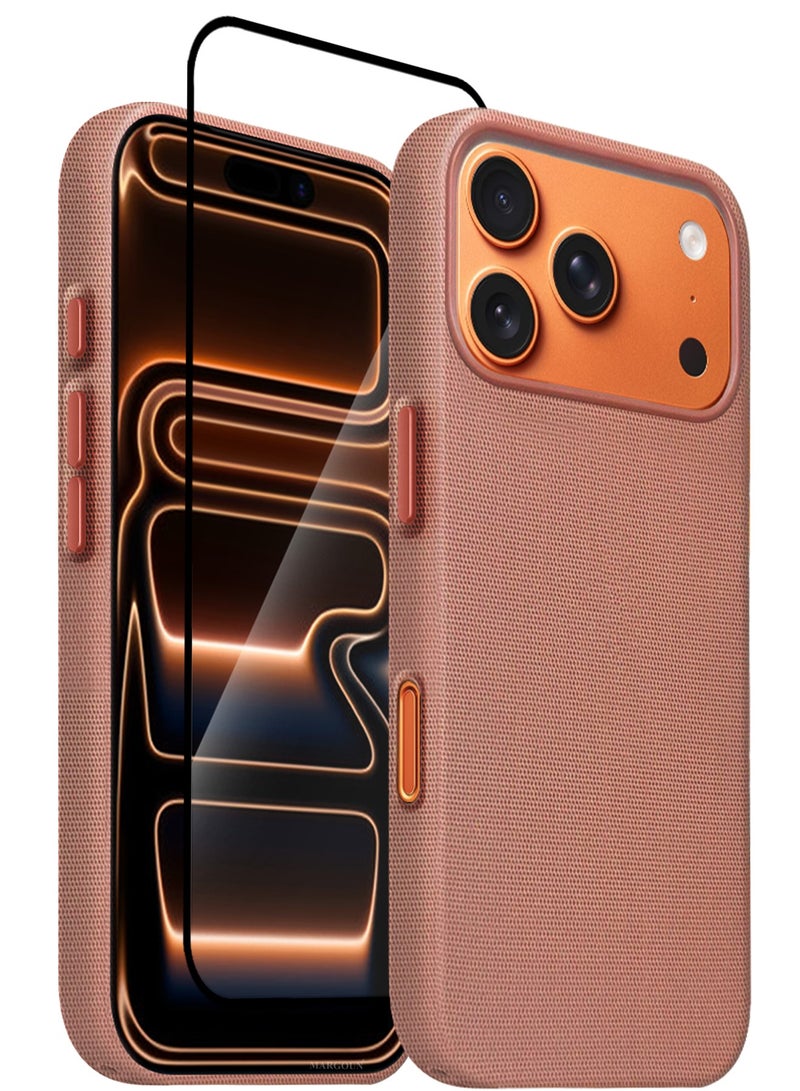 CATANES Tech Woven Case Cover for iPhone 17 Pro Max – Slim Protective Textured Back Case with 3D Screen Protector - Light Brown - Image 1