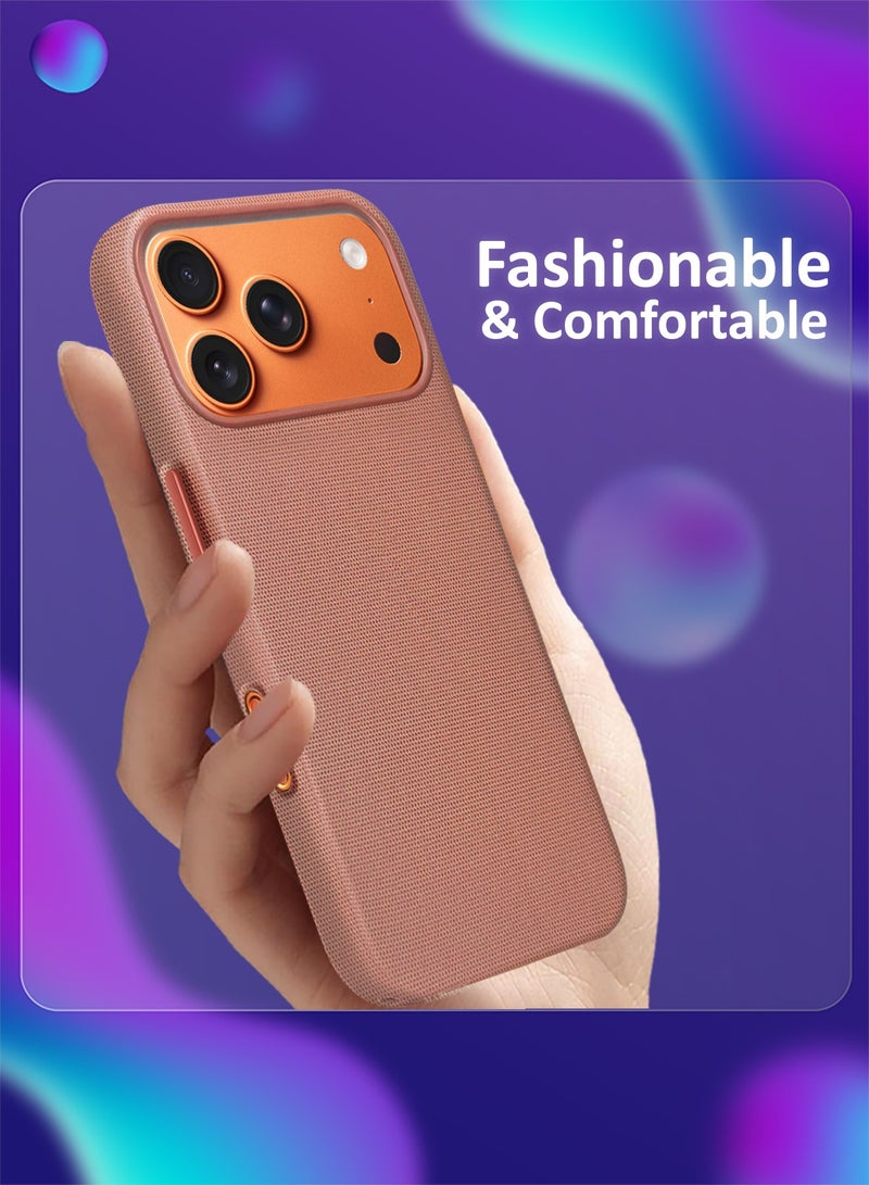 CATANES Tech Woven Case Cover for iPhone 17 Pro Max – Slim Protective Textured Back Case with 3D Screen Protector - Light Brown - Image 3