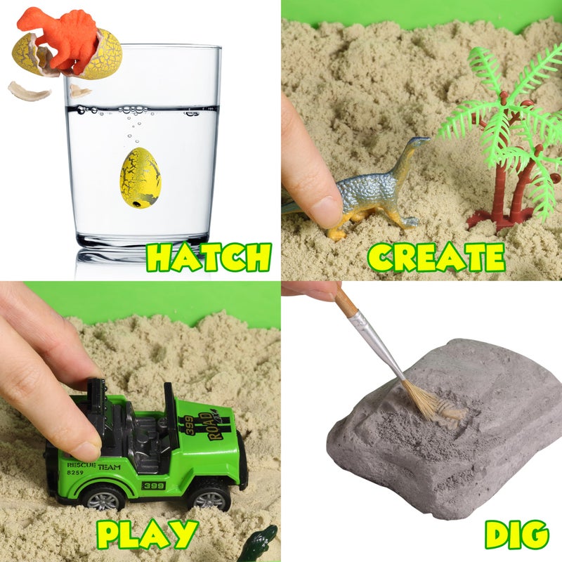 AGENTLAN Dinosaur Sensory Bin, Dinosaur Dig Sensory Toys with Play Sand for Toddlers Boys and Girls, Kids Toys Gift Sand Box for Age 3 4 5 6 7 8 - Image 2