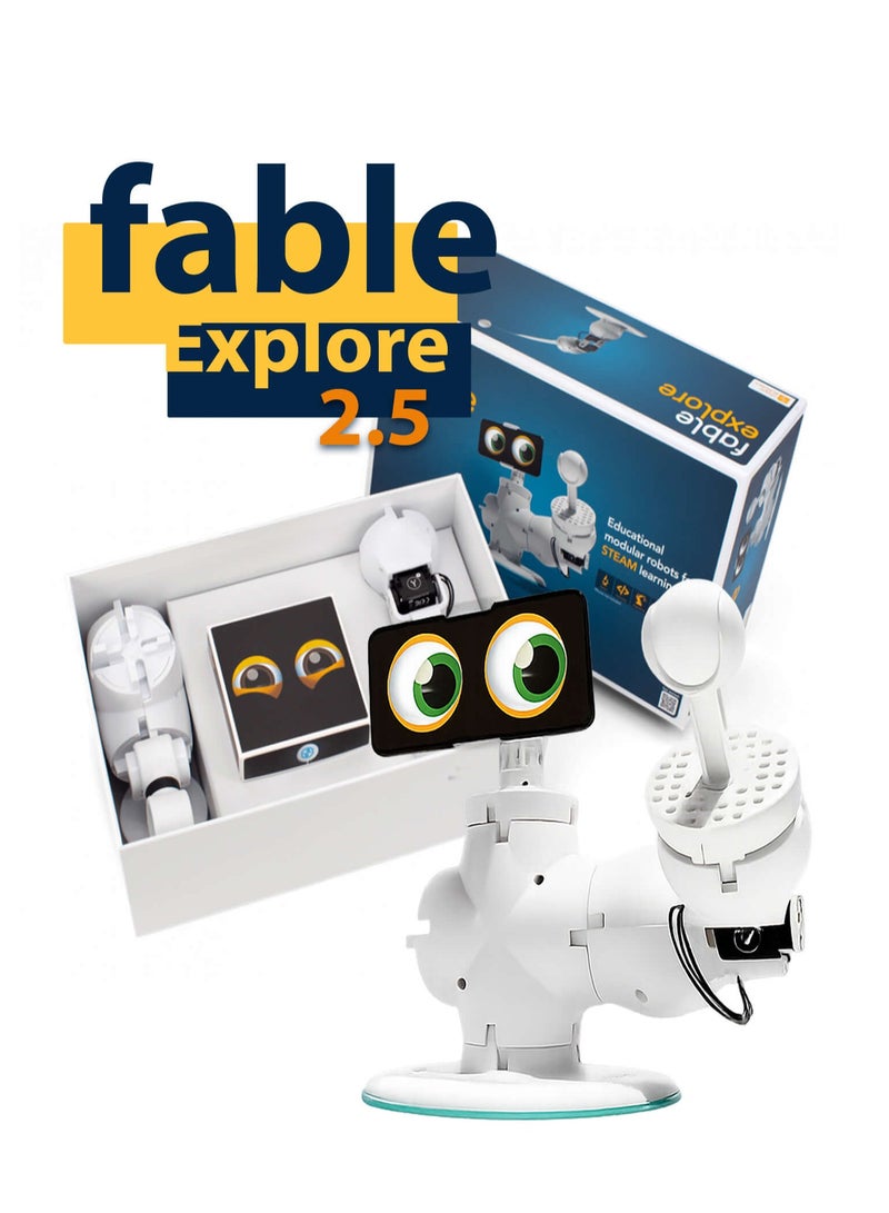 Shape Robotics Fable Explore 2.5 by Shape Robotics: Advanced 360° Modular Robot with Multifunctional Arm, Blockly & Python Programming, Color/Proximity Sensors, 20+ Interactive STEM Lessons, Tool-Free Assembly, and 3,000 mAh Battery for Dynamic Education | Black/white - Image 1