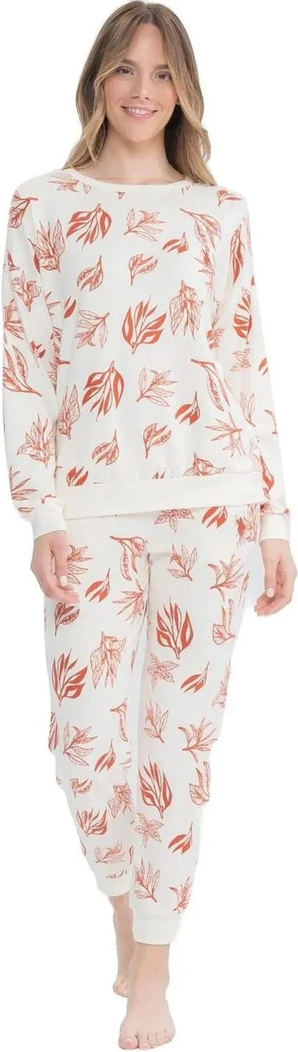 U.S. Polo Assn. 17105 Women's Soft Fabric Round Neck Long Sleeve Elastic Leg Pajama Set-Terra