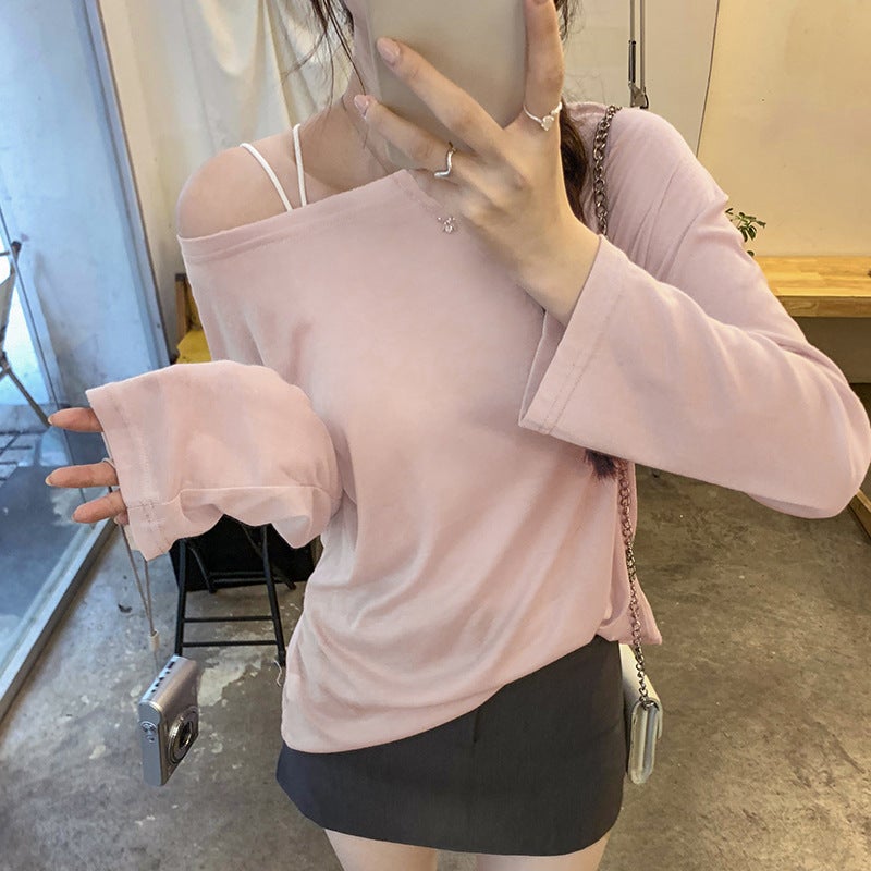 Skin-friendly Thin Long-sleeved Sunscreen Base Air Conditioning Blouse T-shirt Womens 2024 Early Autumn New Loose Lazy Style Top Pink - Image 1