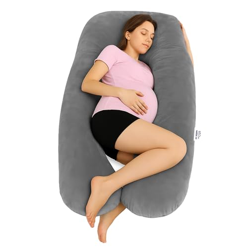 GADDA CO Pregnancy Pillows for Sleeping U-Shape Full Body Pillow and Maternity Support - for Back, HIPS, Legs, Belly for Pregnant Women with Removable Washable Velvet Cover (Grey) - Image 1