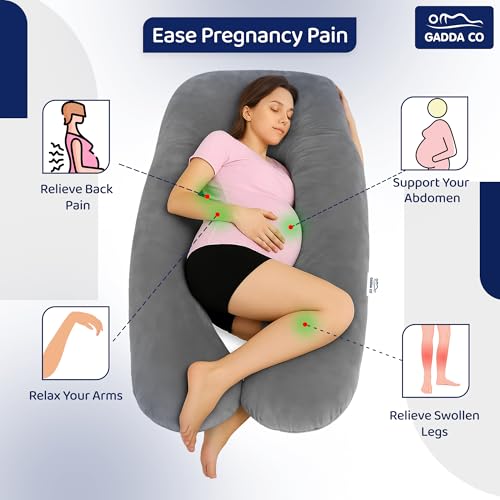 GADDA CO Pregnancy Pillows for Sleeping U-Shape Full Body Pillow and Maternity Support - for Back, HIPS, Legs, Belly for Pregnant Women with Removable Washable Velvet Cover (Grey) - Image 2