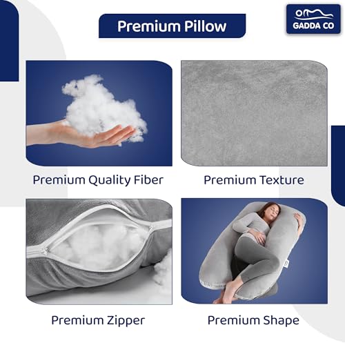 GADDA CO Pregnancy Pillows for Sleeping U-Shape Full Body Pillow and Maternity Support - for Back, HIPS, Legs, Belly for Pregnant Women with Removable Washable Velvet Cover (Grey) - Image 3