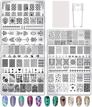 metagio birdsunshine 10 Pcs Nail Stamping Plates Flowers Lace Geometric Patterns Nail Art Stamping Templates Manicure Tool Kit with 1 Stamper and 1 Scraper - Image 1