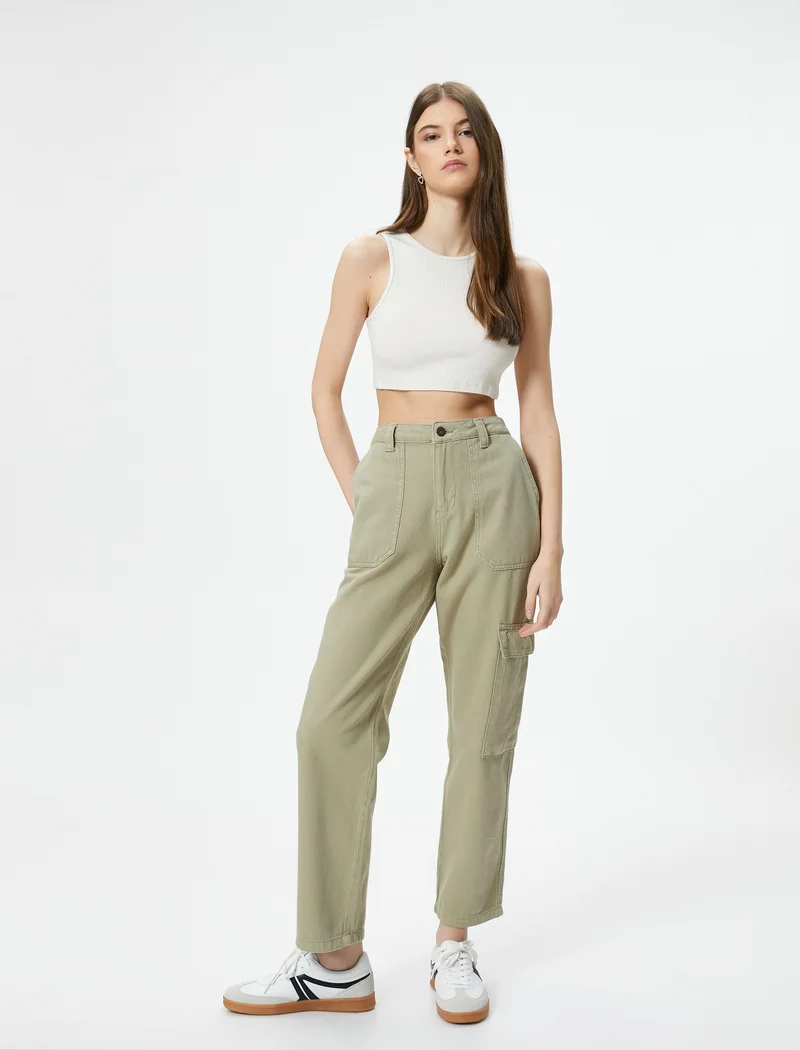 كوتون Cargo Jean Crop Straight Leg Standard Waist Pockets Cotton - Eve Jean