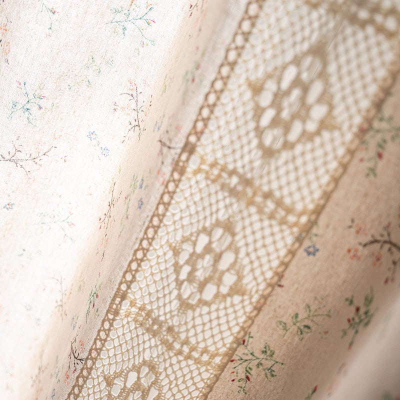 ENJOYBRIDAL ستائر زفاف ENJOYBRIDAL مزخرفة بالأزهار بطول 63 بوصة 2 لوحات كروشيه دانتيل بترتيب رقعة قماشية ستائر شبه شفافة بوهيمية مع خرزات لغرفة النوم وغرفة المعيشة منزل ريفي قصير بيج صغير ريفي مع جيب قضيب نافذة - Image 5