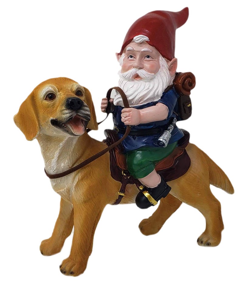 Funny Guy Mugs Gnome and a Yellow Lab Statue Yellow Labrador Retriever IndoorOutdoor Garden Gnome Sculpture for Patio Yard or Lawn