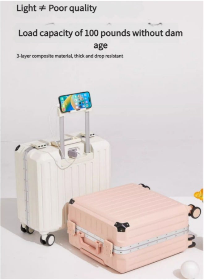 Occuwzz - Luggage carrying bag, small and lightweight, portable for boarding overseas travel, business trip, women's carrying bag, silent 360-degree rotating double casters, frame type, impact-resistant, multi，white - Image 1