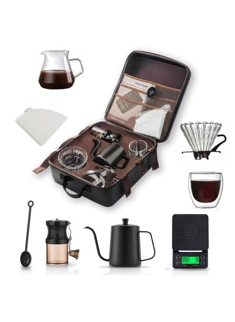 Coffee Maker Set with Portable Carry Case Coffee Kettle with Drip Filter Coffee Share Pot Filters Coffee Scale Double wall Mug Manual Coffee Grinder