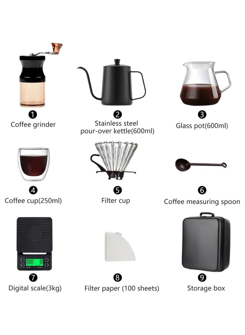 General - Coffee Maker Set with Portable Carry Case Coffee Kettle with Drip Filter Coffee Share Pot Filters Coffee Scale Double wall Mug Manual Coffee Grinder - Image 1