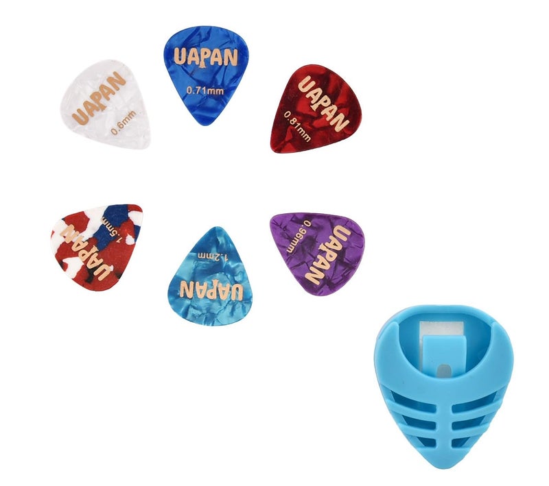 UAPAN Guitar Celluloid Picks, 6 Pieces and 1 multicolor holder, Plectrum Set for Guitar Accessories (6 Plectrum pics guitar accessories) - Image 1