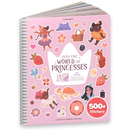 CUPKIN Princess Sticker Book Activity for Kids, World of Princesses by Cupkin, Toddler Airplane Travel Essentials, 500+ Stickers for Kids 12 Scenes + Coloring Book Pages, Girly Kid Gift, Crafts Ages 2-8 - Image 1