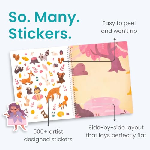 CUPKIN Princess Sticker Book Activity for Kids, World of Princesses by Cupkin, Toddler Airplane Travel Essentials, 500+ Stickers for Kids 12 Scenes + Coloring Book Pages, Girly Kid Gift, Crafts Ages 2-8 - Image 2