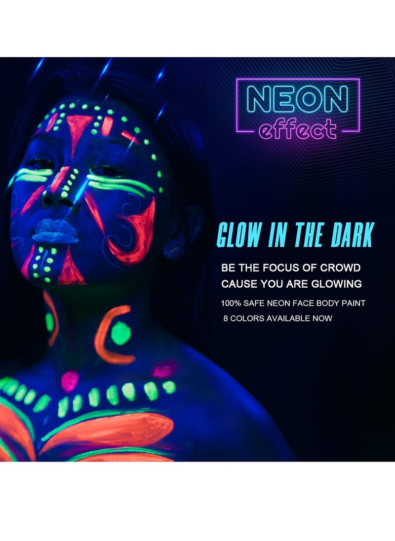 Bowitzki Bowitzki UV Neon Face Body Paint 8 Tubes 0.34oz Liquid Kit Black Light Glow in The Dark Makeup Set Fluorescent Painting for Adults Kids Music Festivals Party Halloween Christmas  - Image 4
