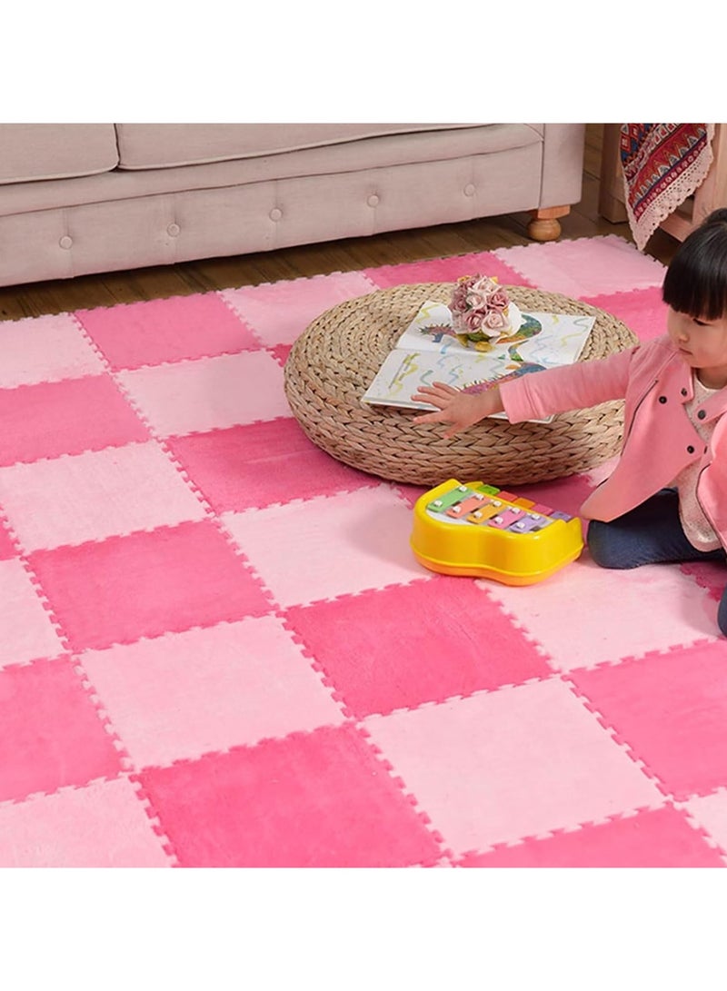 VUCATIN 12PCS Plush Foam Floor Mat for Baby Kids Thickened Interlocking Play Mat Carpet Tiles with Padding for Toddler Baby Square Soft Fluffy Tiles for Home Playroom Decoration 12" x 12"  (Pink) - Image 3