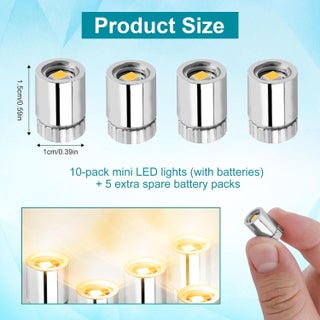 ١٠ قطع من مصابيح LED الصغيرة، مصابيح LED صغيرة تعمل بالبطارية، مصابيح صغيرة لبيوت الدمى، مصابيح مصغرة لفوانيس ورقية، زينة حفلات، أعمال يدوية، إكسسوارات بيوت الدمى (ضوء أبيض دافئ) - view 2