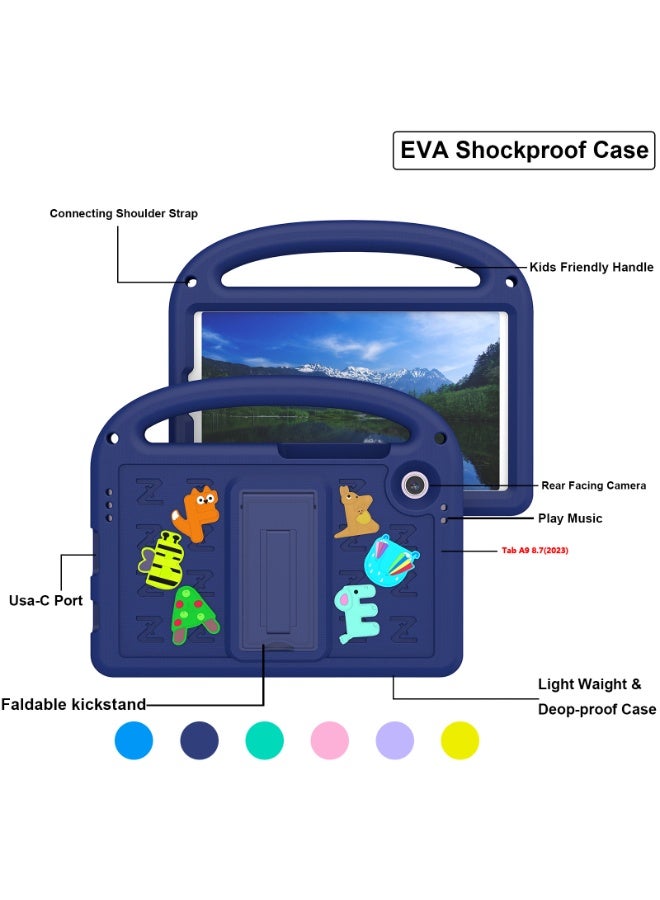 Kids Tablet Case Compatible with Samsung Galaxy Tab A9 Plus 11 Inch,Lightweight EVA Shockproof Protective Cover with Handle Stand,DIY Cute Design,No Shoulder Strap,Kids Friendly Case for Tab A(Navy Blue) - Image 3