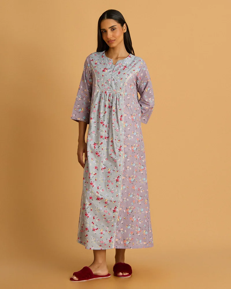 REDTAG Women Lilac Floral Printed Nightgown