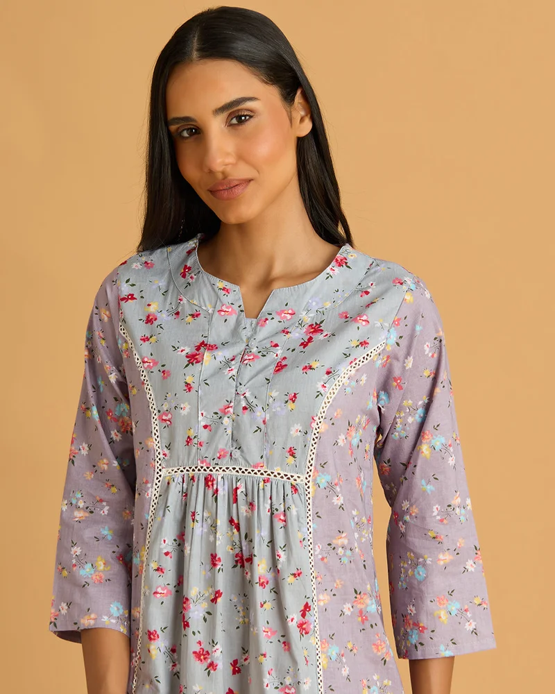REDTAG Women Lilac Floral Printed Nightgown