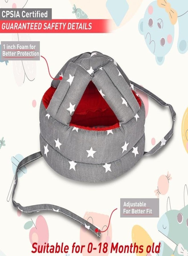 Synlark® Baby Head Protector for Safety of Kids 6M to 3 Years- Star Print Baby Safety Helmet + Baby Kneepads for Crawling (Grey) - Image 5
