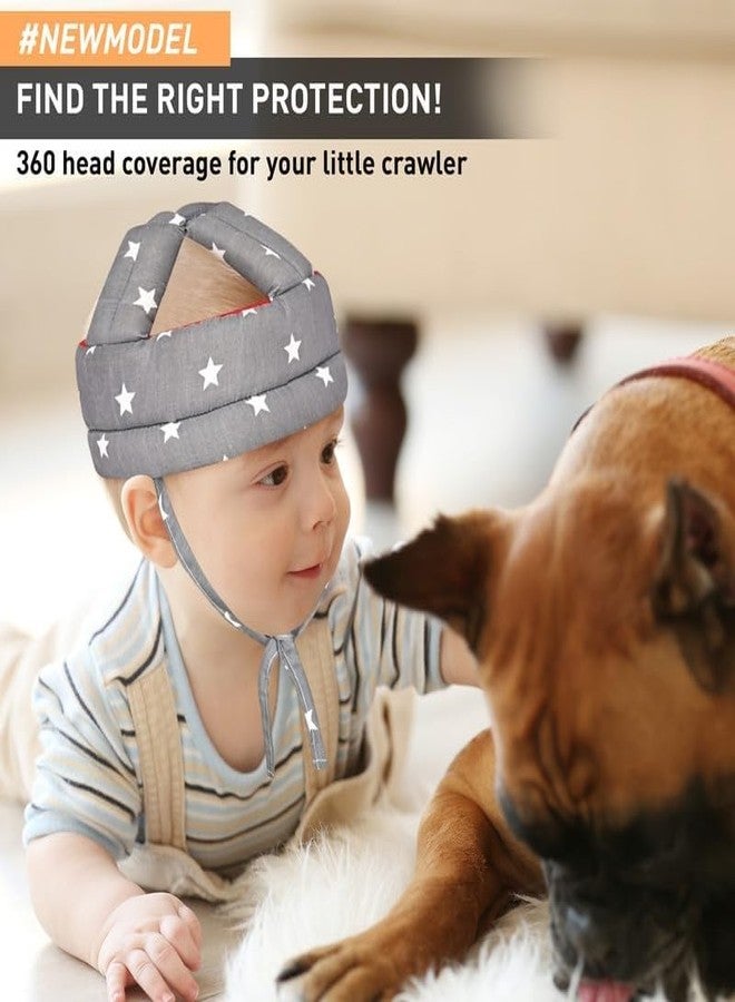 Synlark® Baby Head Protector for Safety of Kids 6M to 3 Years- Star Print Baby Safety Helmet + Baby Kneepads for Crawling (Grey) - Image 4