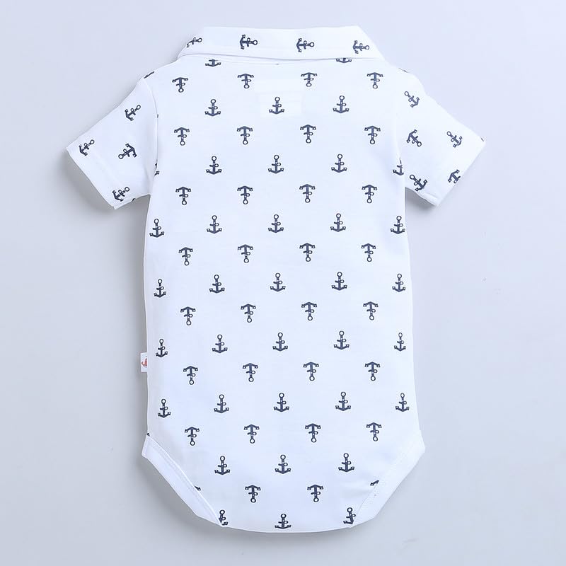 BUMZEE Navy & White Boys Half Sleeves Bodysuit & Short Set With Bow Suspender & Cap Age - 3-6 Months - Image 3