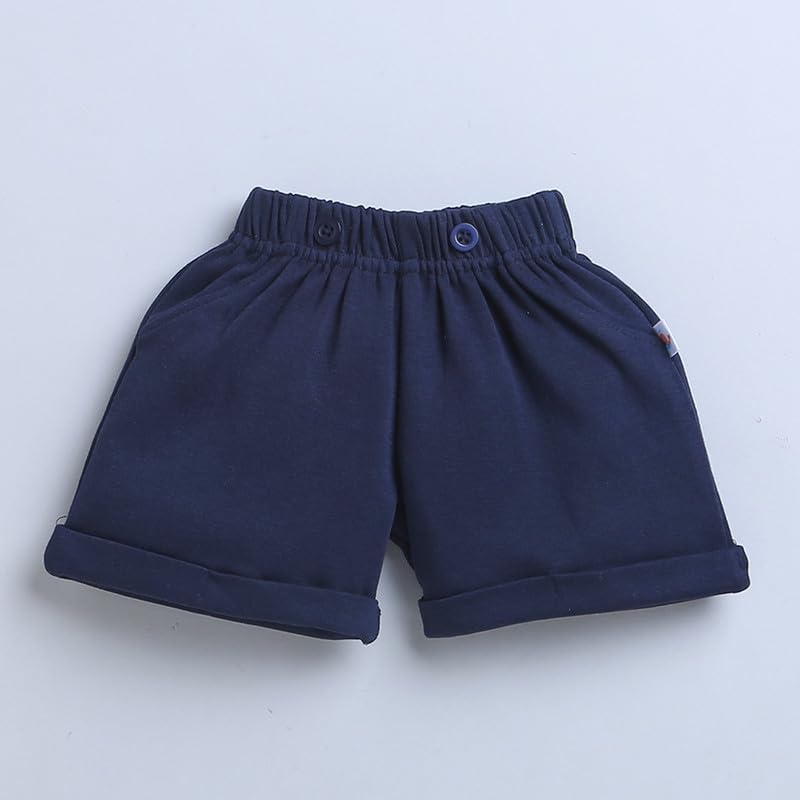 BUMZEE Navy & White Boys Half Sleeves Bodysuit & Short Set With Bow Suspender & Cap Age - 3-6 Months - Image 4