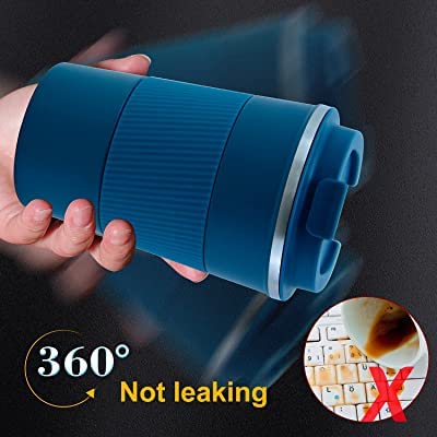 Wosta Travel Mug, Insulated Coffee Cup with Leakproof Lid,Vacuum Insulation Stainless Steel Reusable for Hot Cold Coffee, Non-Slip Protective Cover, (Blue, 380 Ml & Cleaning Brush) - Image 5