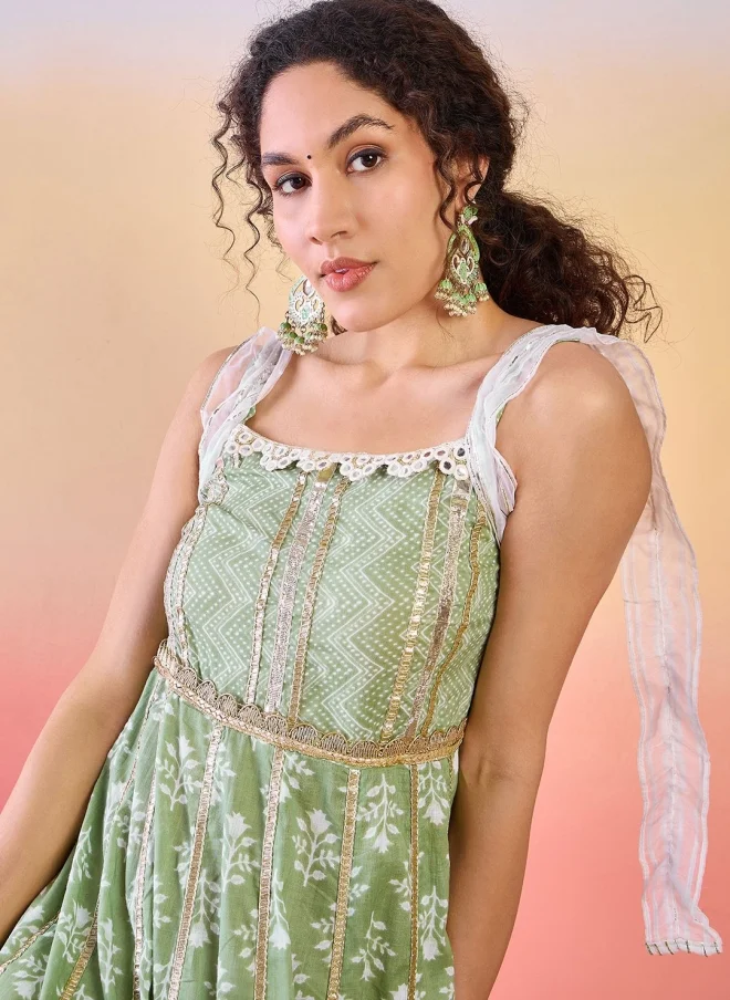 أيه كيه إس Floral Printed Green Midi Dress for Women