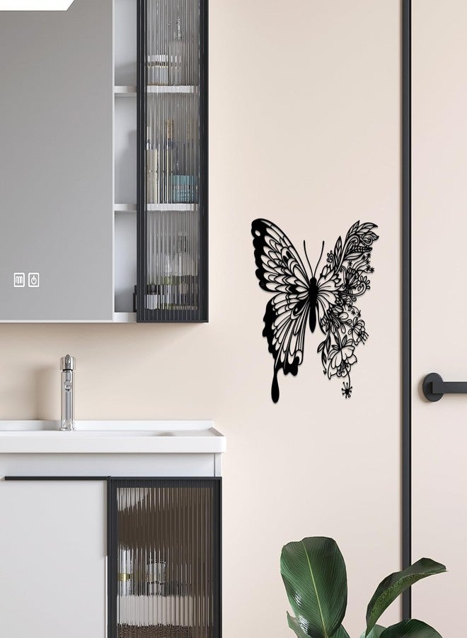ESTART Metal Butterfly Decoration Wall Art Boho Home Decor Metal Hanging Wall Decor Flower Wall Art for Bedroom Living Room Bathroom Wall Indoor Outdoor Farmhouse - Image 5