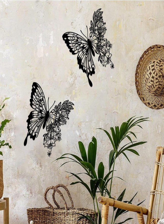 ESTART Metal Butterfly Decoration Wall Art Boho Home Decor Metal Hanging Wall Decor Flower Wall Art for Bedroom Living Room Bathroom Wall Indoor Outdoor Farmhouse - Image 2