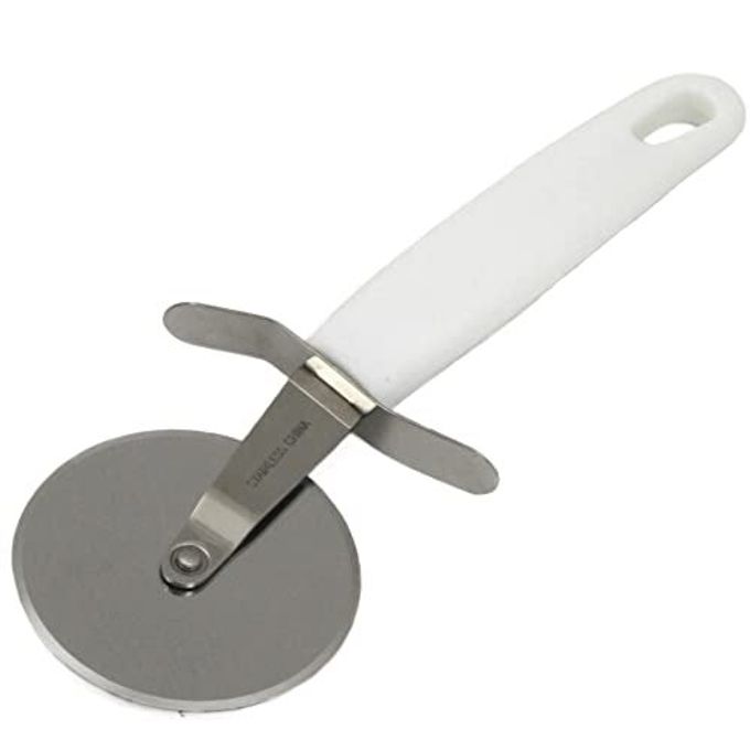 SELECT STAINLESS STEEL PIZZA CUTTER 8 INCHES IN LENGTH 25 INCH BLADE DIAMETER WHITE