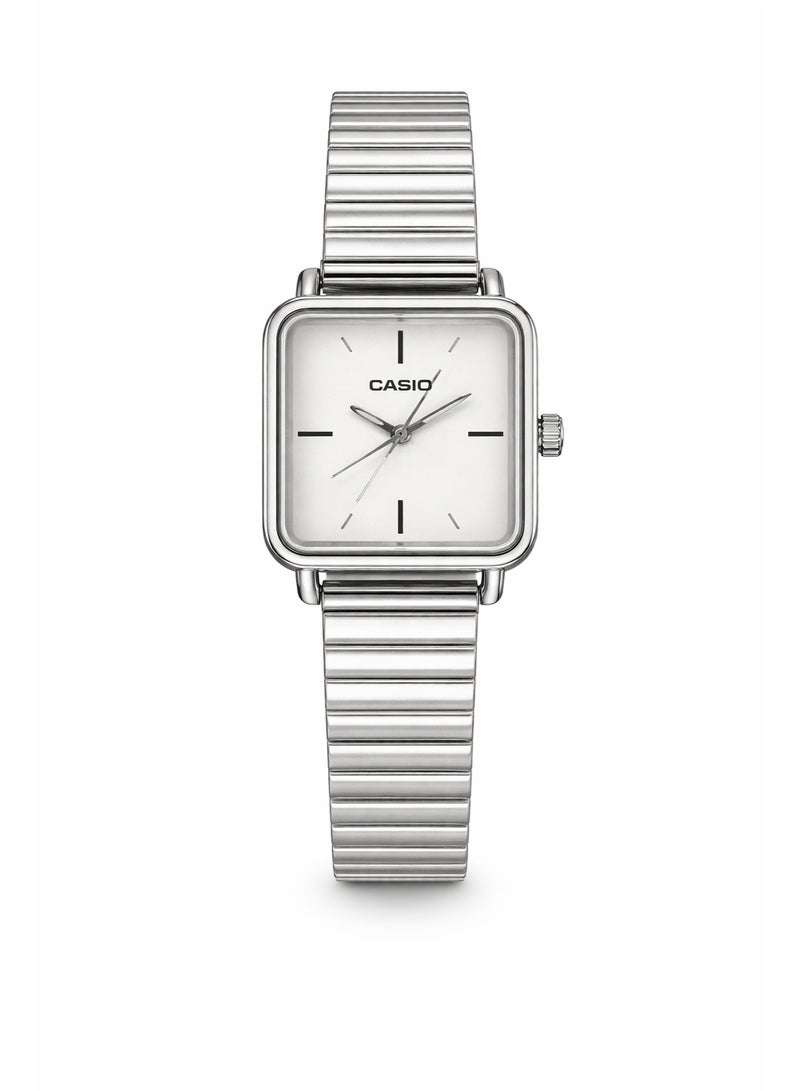 Casio Women’s Analog Watch – Silver Stainless Steel Square Case with Minimalist Dial