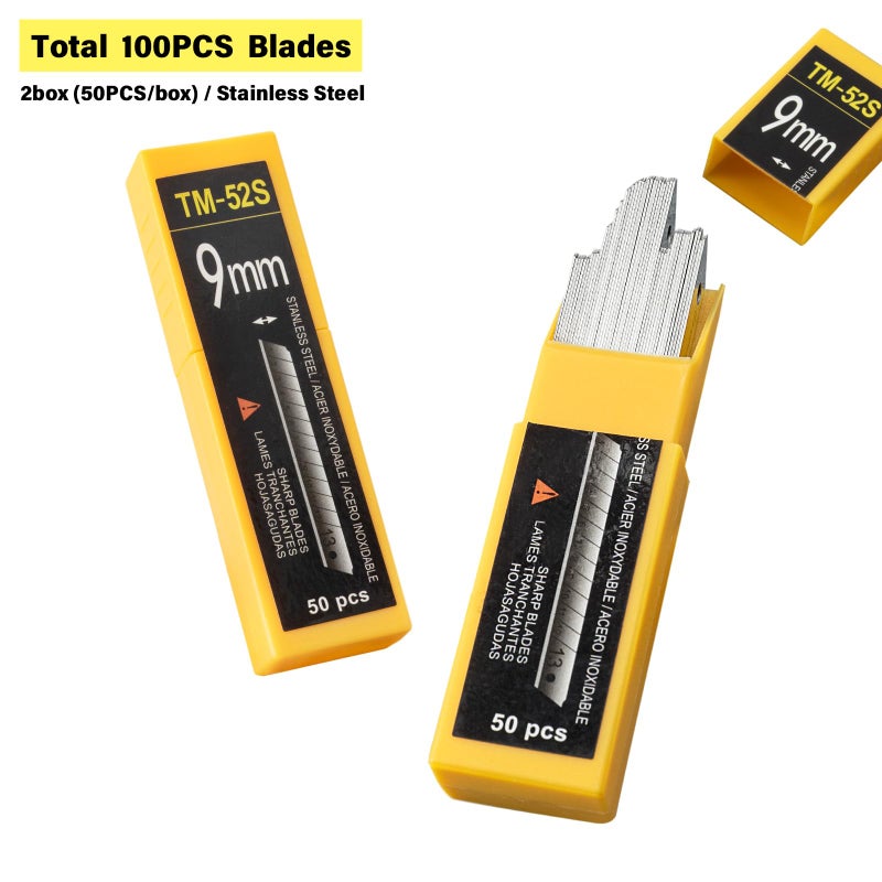 Gomake 9mm Utility Knife Replacement Blades, Snap Off Blades for 9MM Universal Art Knife,Stainless Steel Blades Use in Office, Home, Arts, Crafts - 100PCS - Image 4