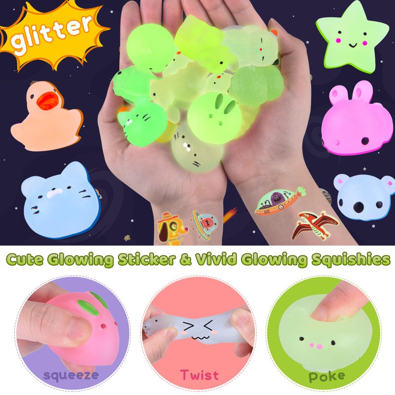 LeeHUR 100 Pcs Mochi Squishy Toys for Party Favors for Kids Goodie Bags Stuffers Squishies Mini Stress Relief Toys Glowing in The Dark for Christmas Party Favors Classroom Prizes Birthday Gifts for Kids - Image 3