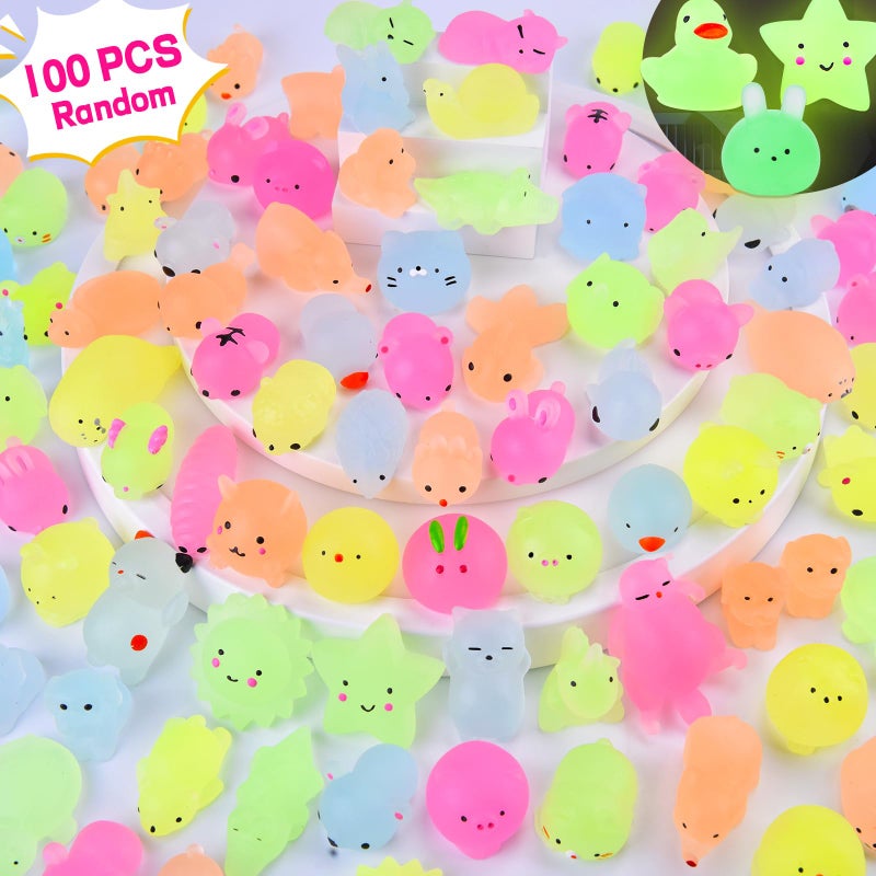 LeeHUR 100 Pcs Mochi Squishy Toys for Party Favors for Kids Goodie Bags Stuffers Squishies Mini Stress Relief Toys Glowing in The Dark for Christmas Party Favors Classroom Prizes Birthday Gifts for Kids - Image 2