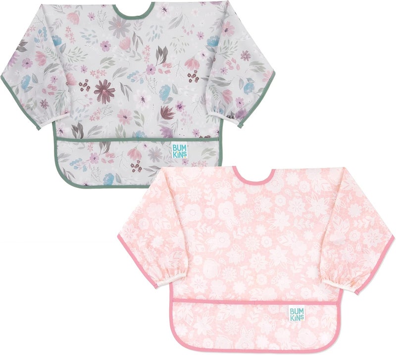 Bumkins Waterproof Baby Bib with Sleeves - Floral & Lace Design for Ages 6-24 Months - Image 1