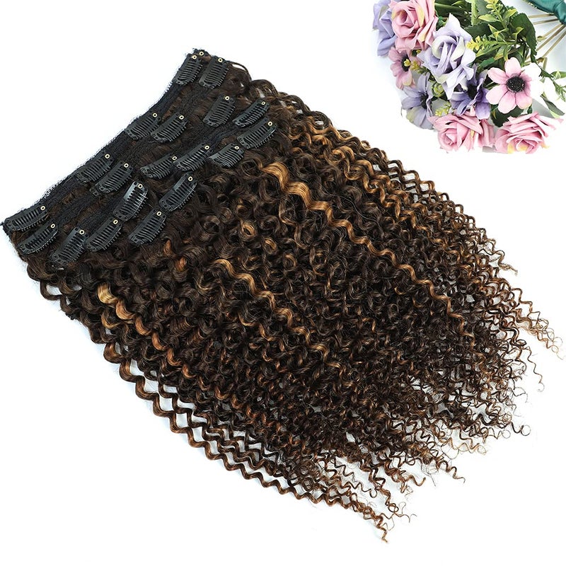 Clip in Hair Extensions for Black Women 16 Inch Kinky Curly Clip in Hair Extensions African American Clip ins 3C 4A Ombre 430 Curly Hair Extensions Clip in Human Hair Triple Weft Thick Soft Full Head