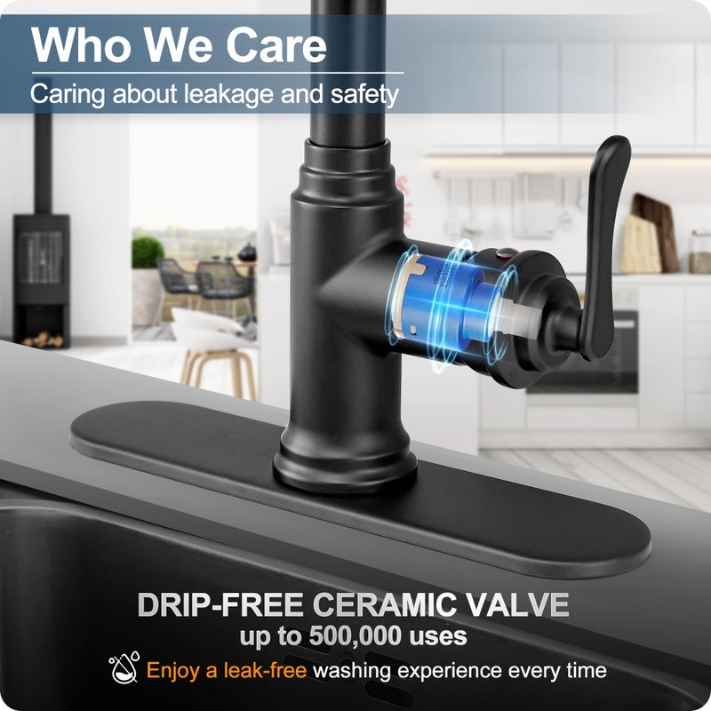 HOIGY Black Bar Faucet, 3 Functions Pull Down Wet Bar Sink Faucet 1 or 3 Hole, Single Handle Bar Faucets Single Hole Stainless Steel with Deck Plate - Image 3