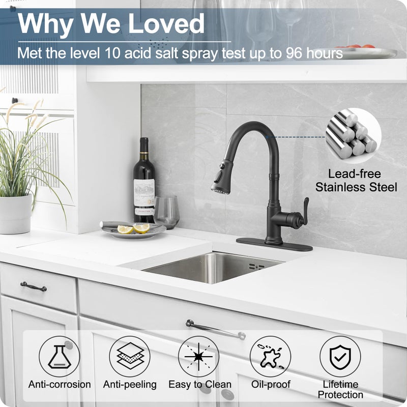 HOIGY Black Bar Faucet, 3 Functions Pull Down Wet Bar Sink Faucet 1 or 3 Hole, Single Handle Bar Faucets Single Hole Stainless Steel with Deck Plate - Image 4